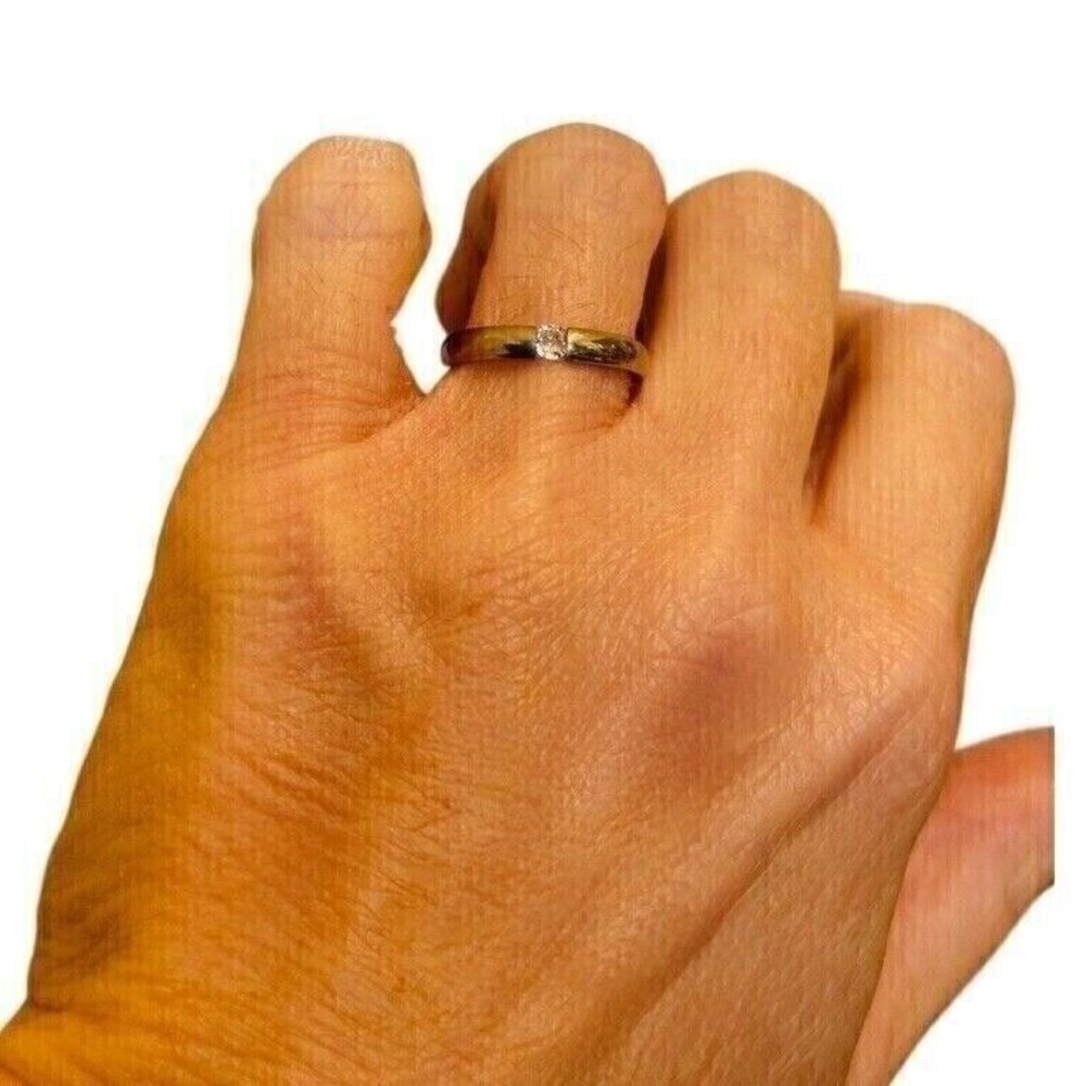 14k Silver Ring over steel CZ Stone 316L Steel Band Minimalist Stacking Ring‎ - Picture 9 of 10